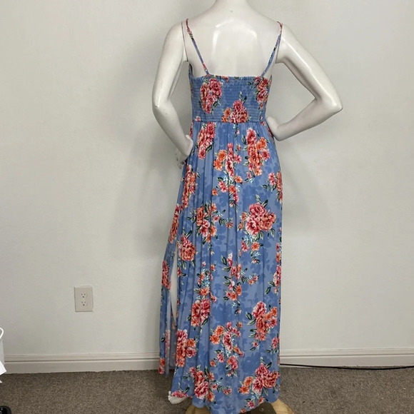 Band Of Gypsies Blue Red Bohemian Floral Square Neck Romantic Maxi Dress Size S - Picture 5 of 8